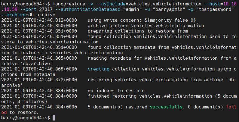 define an archive file when restoring data with mongostore