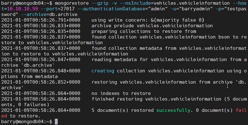 mongostore example of how to restore data from a compressed archive