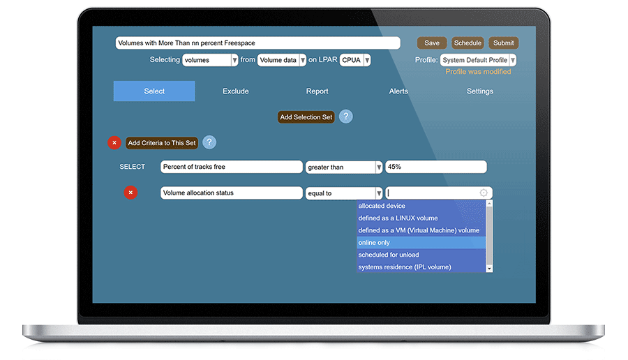 Intuitive report builder to rapidly build and submit storage reports