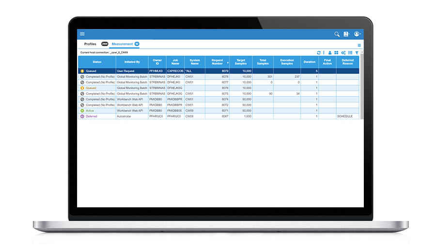 Use myStrobe to view status of measurements and profiles